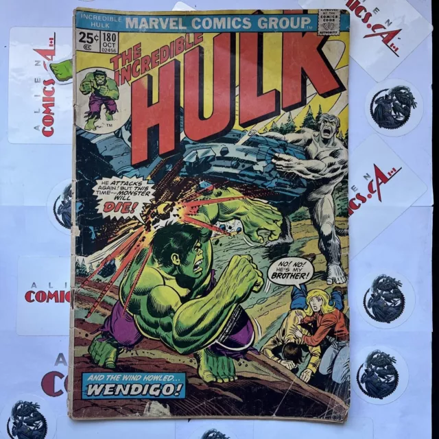 INCREDIBLE HULK 180 Marvel Comics 1974 1st app Wolverine (Cameo) w/MVS LOW GRADE 2