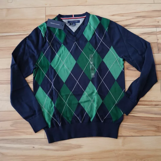 Tommy Hilfiger Men's Argyle V-Neck Sweater Cable Knit Long Sleeve 2