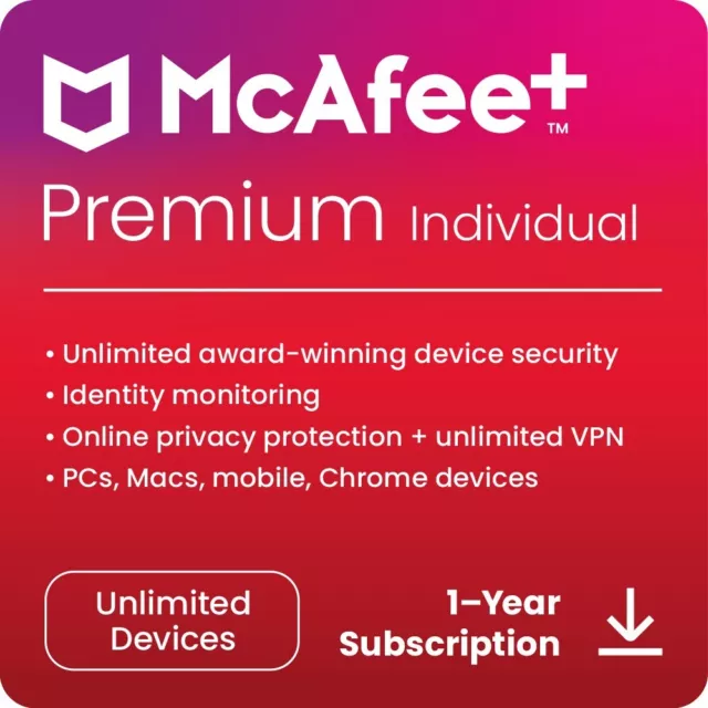 McAfee Premium Plus 2024 Individuels - Illimités Appareils 1 An Téléchargement]