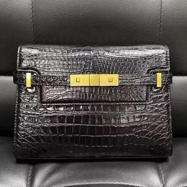Original Real Crocodile Belly Skin Bag Women's Leather Luxury Shoulder Bag Black