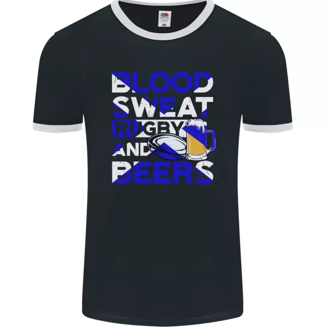 Maglietta Blood Sweat Rugby and Beers Scozia Divertente Uomo FotoL