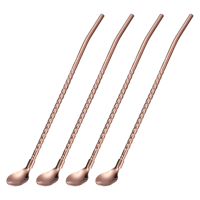 4Pcs 8.6" Stainless Steel Spoon Straws Reusable Twist Handle Spoon, Rose Gold
