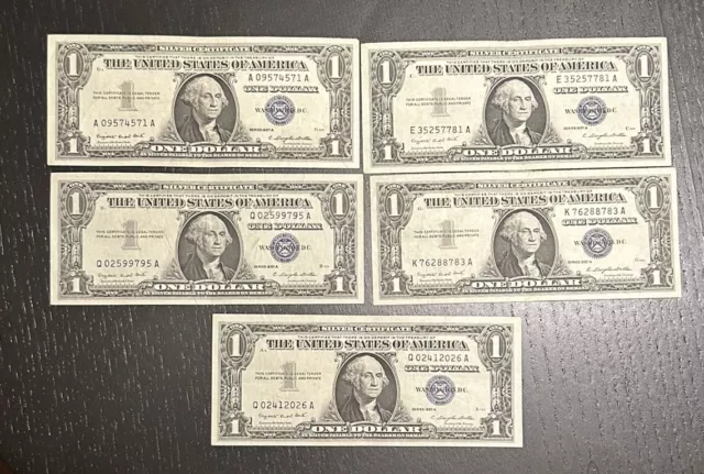 1957 $1 Silver Certificate Note AU/UNC Crisp (Lot Of 5 Bills) Dollar Bill