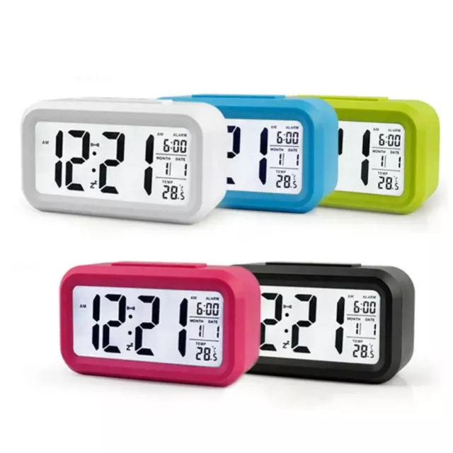 Digital Bedside LED Snooze Alarm Clock Time Temperature Day/Night Mode Clock