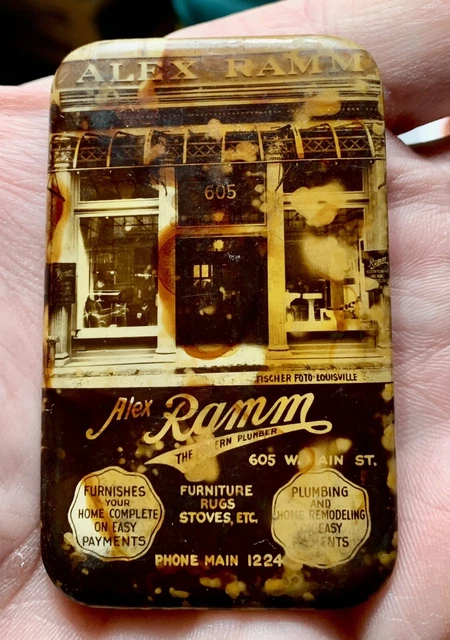 Adam Ramm Plumbing Celluloid Advertising Pocket Mirror Louisville Ky Kentucky