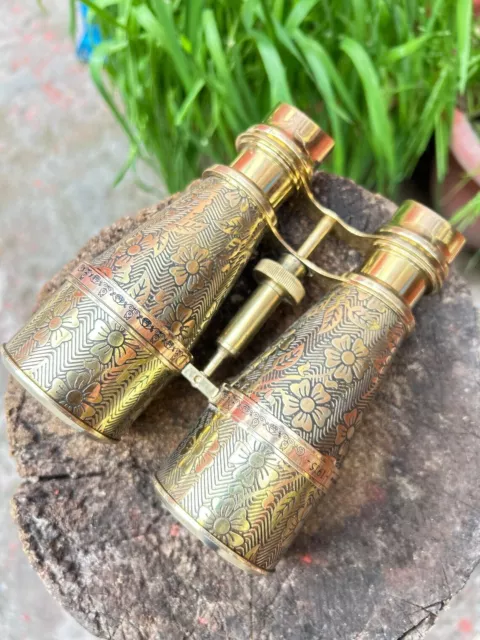 Handmade Solid Brass Carving Binocular With handcrafted work Beautifully Engrave