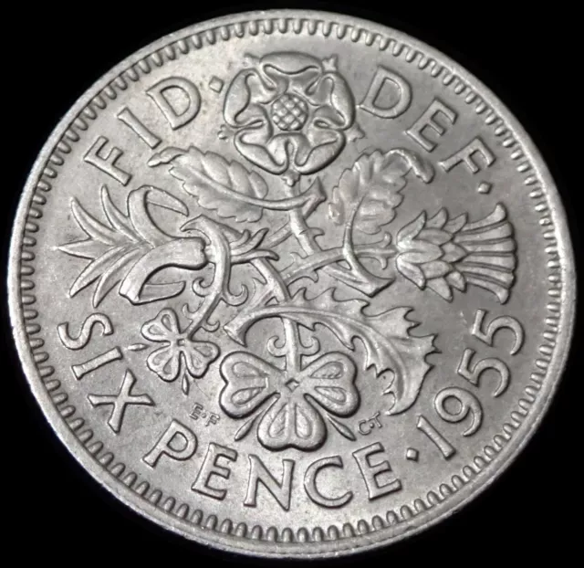 UK 6 Pence 1955 Elizabeth II Sixpence Coin WCA MB1955