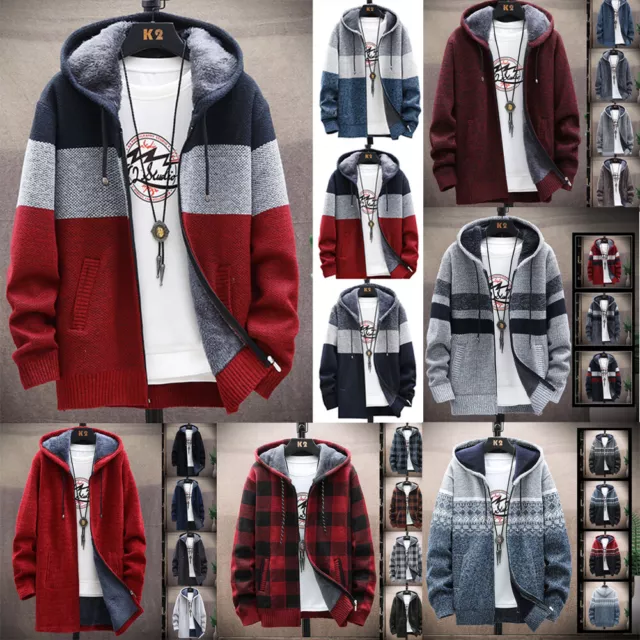 Mens Thick Warm Fleece Lined Hooded Hoodie Winter Zip Up Coat Jacket Sweatshirt*