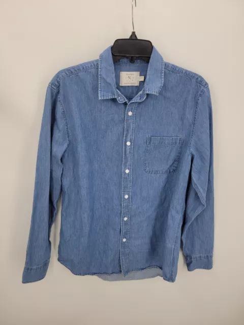 Topman Shirt Mens Medim Blue Denim Long Sleeve Button Up Preppy Modern