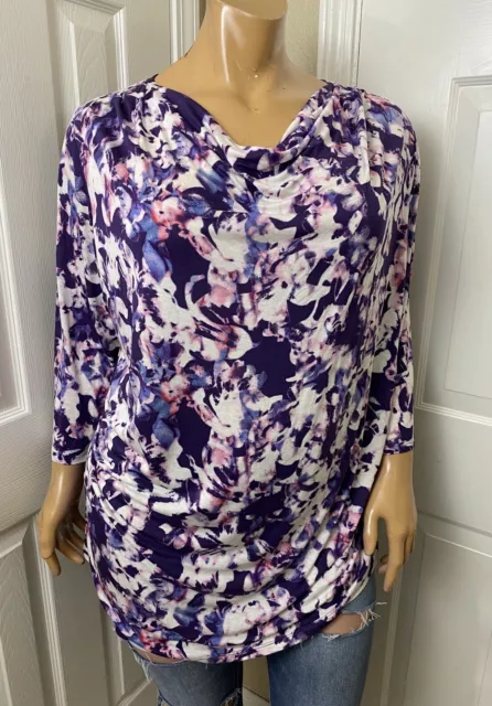 Liz Claiborne Womens Blouse Size 2X Purple Pink Stretch Top New