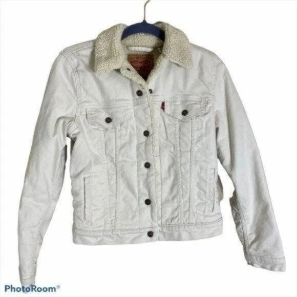 Levi's Womens Sherpa Ex-Boyfriend Trucker Fleece Lined Jean Jacket Size XS White