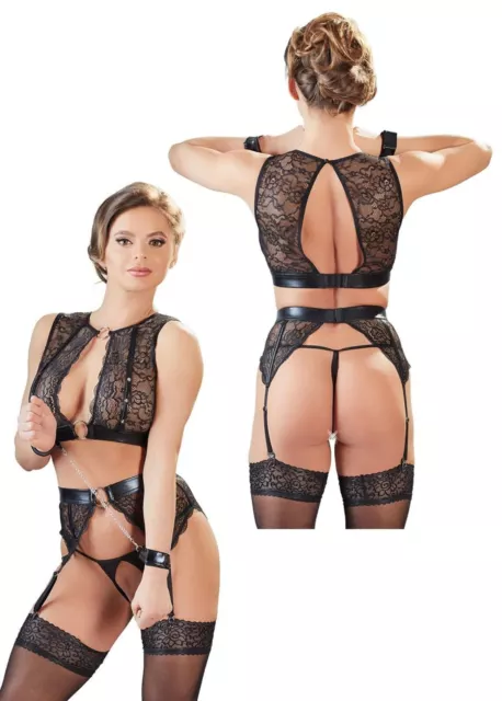 Completo intimo donna bondage sexy reggiseno reggicalze perizoma intimo aperto