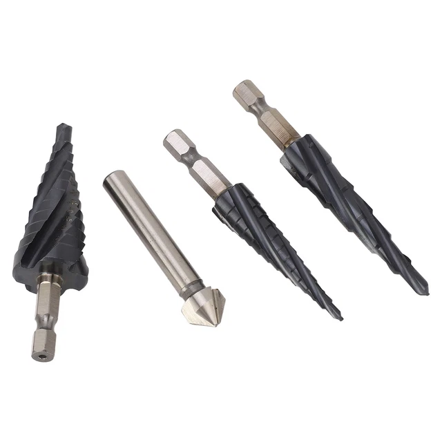 Step Drill Bit 4 Spiral Flute 1/4 Inch Shank M35 Cobalt Step Bit Set NAU