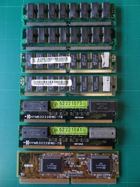 6 x 8MB 72 pin SIMM Memory DRAM Double Sided Modules & 1 x Asus CM1 Cache Module