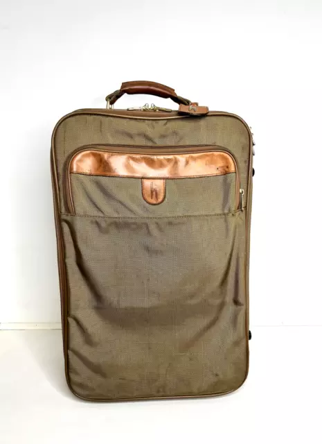 Hartmann Ballistic Nylon w Leather Rolling Handle Wheeled Suitcase Luggage Bag