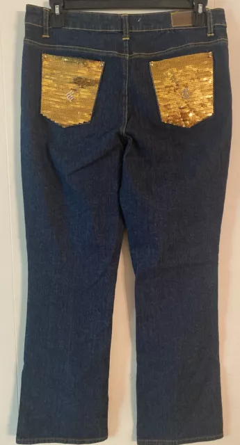 Roca Wear Jeans Ladies Sz. 18 Gold Sequin Hip Pockets Dark Wash