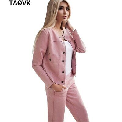TAOVK  Women Tracksuit Single-breasted Collarless Jacket + Pants Two Piece Set