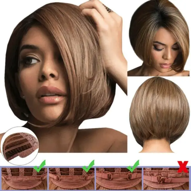 Women's Brown Short Straight Bob Hair Wigs Natural Party Cosplay Daily Full Wig