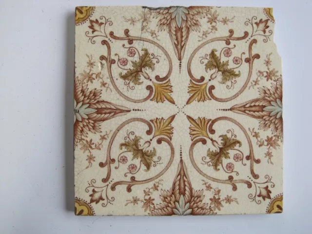 Antique Victorian 6" Print & Tint Aesthetic Floral Tile - T & R Boote / Carron