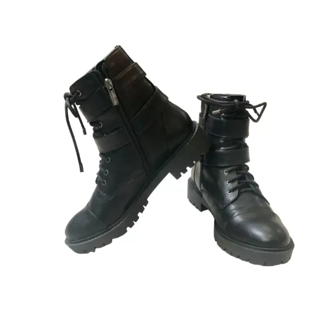 NWT Jessica Simpson Kerina Black Combat Lace Up Boot, Buckles & Zipper, W 7.5