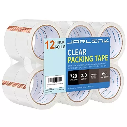 JARLINK Clear Packing Tape (12 Rolls), Heavy Duty Packaging Tape for Shipping...