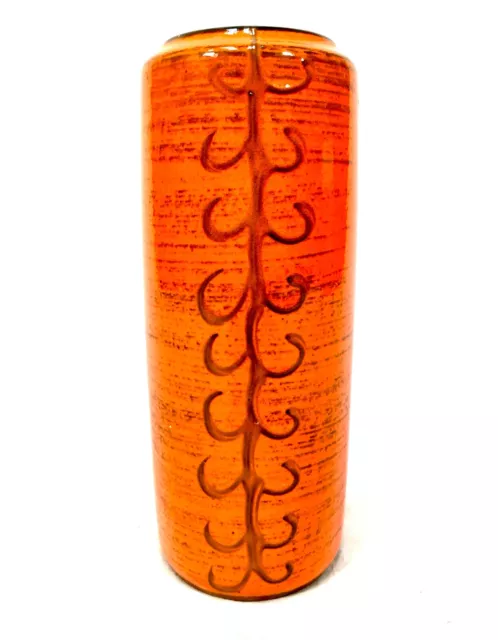 Vintage West German Pottery Vase / Orange & Brown / 1970s / Retro