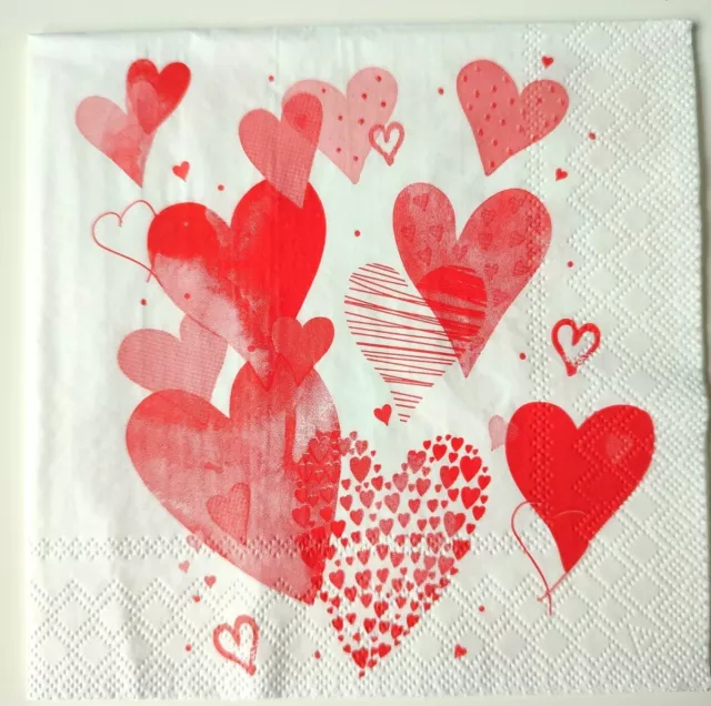 4 servilletas de papel individuales/3 capas/decoupage/con corazones rojos amor