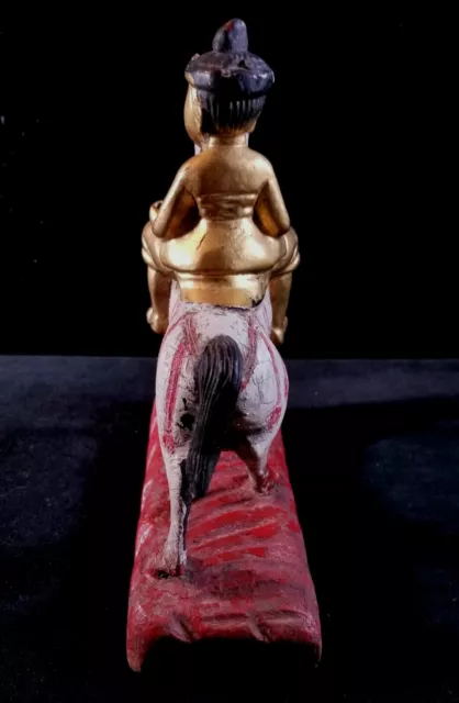 Vintage Burma Myanmar Hand Carved & Painted Gilded Nat Warrior Figure On Horse 7