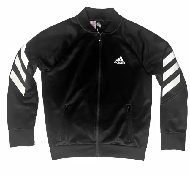 adidas Primegreen Boys Zip Up Jacket Black And White Age 9-10 Years