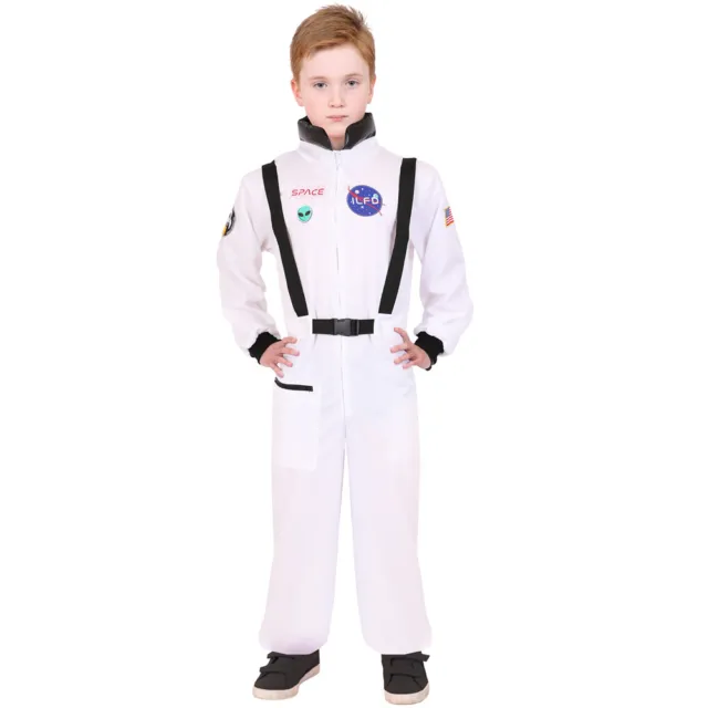 Kids Astronaut Costume Boys Girls Spaceman Jumpsuit Childs Fancy Dress Outfit