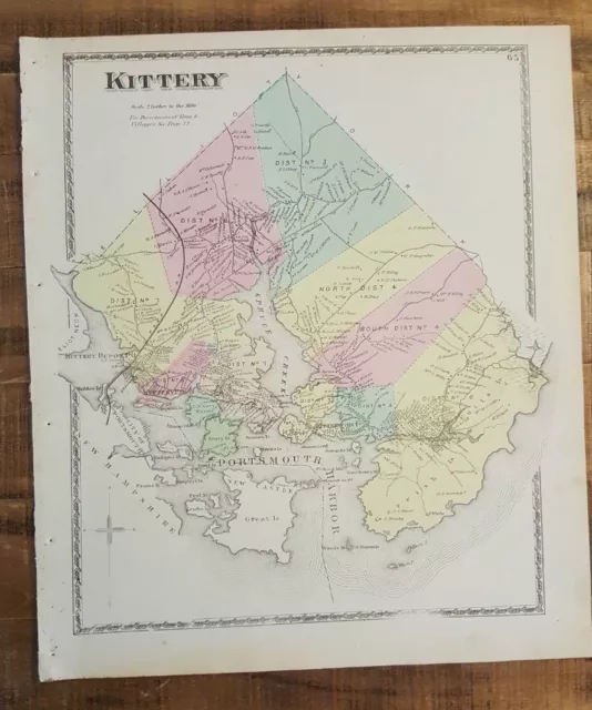 Antique Colored MAP - KITTERY, MAINE - / Atlas York County, ME - 1872