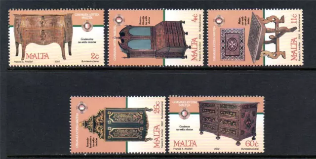 Malta Postfrisch 2002 Sg1247-1251 Antike Möbel 5Er Set