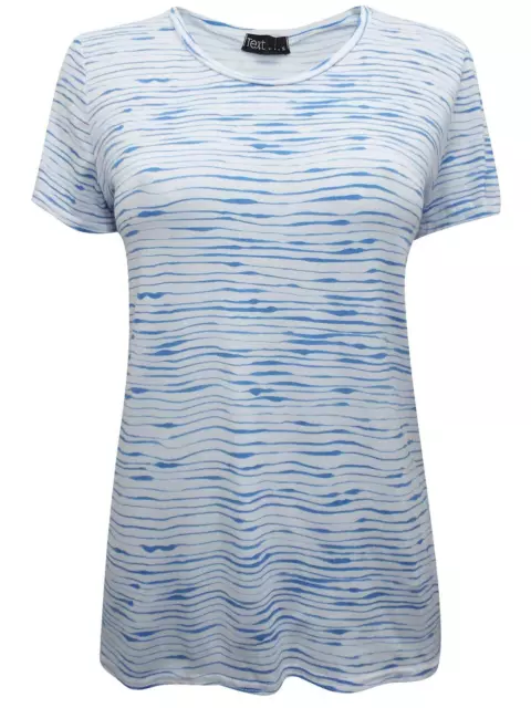 Womens Blue White Abstract Stripe Short Sleeve Summer Tee T-Shirt Top