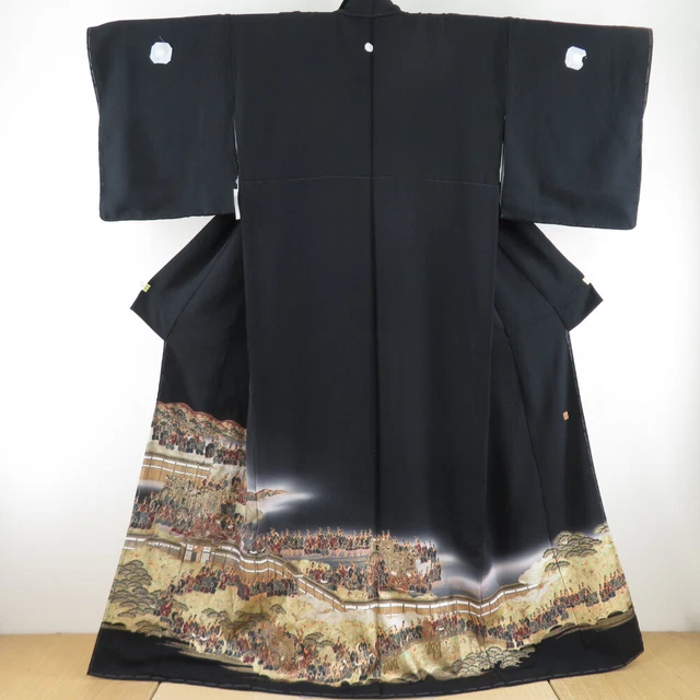 Black Tomesode Kimono Silk Heian period scenery pattern Black 64.2inch Women's