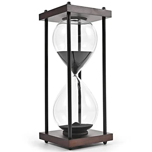Hourglass Timer 60 Minute Large, Decorative Wooden Sandglass, Black