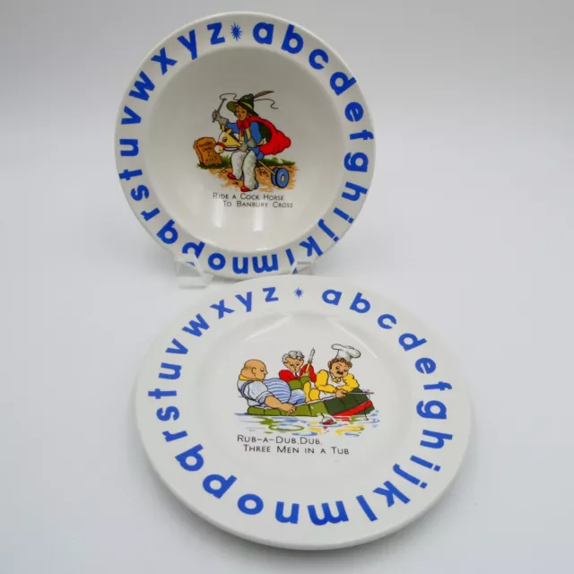Nursery Rhyme Childs Dish Set Wood & Sons Bowl Plate Burslem England Vintage