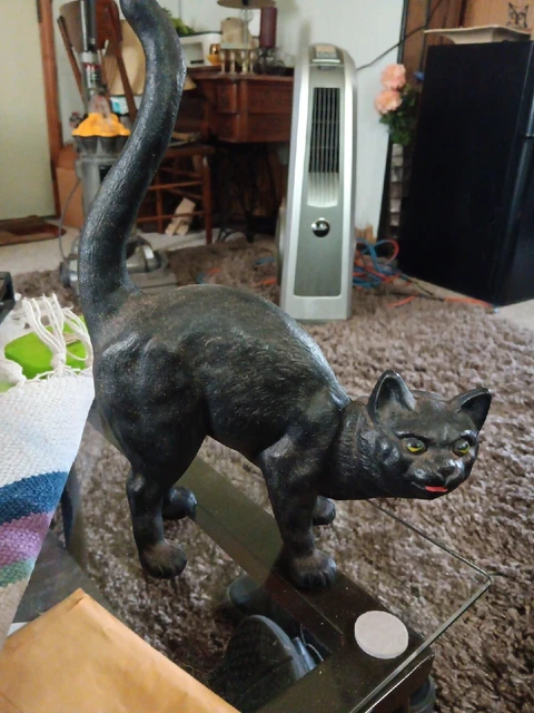 Antique  Cast Iron Black Cat With Green Eyes Door Stopper "HUBLEY".