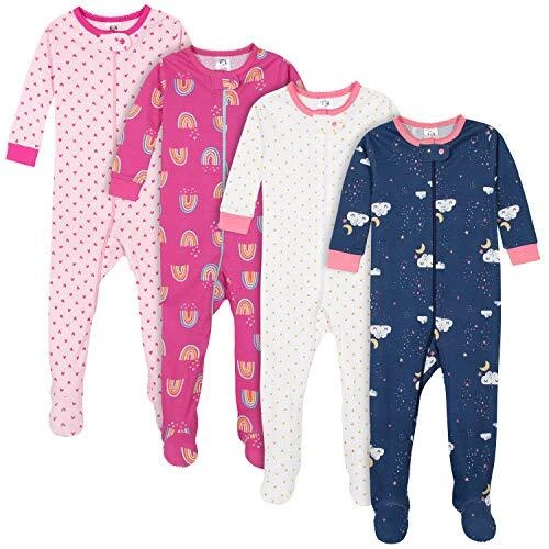 Gerber Baby Girls' 4-Pack Footed Pajamas, Dreams Rainbows Pink, 9 Months Multi