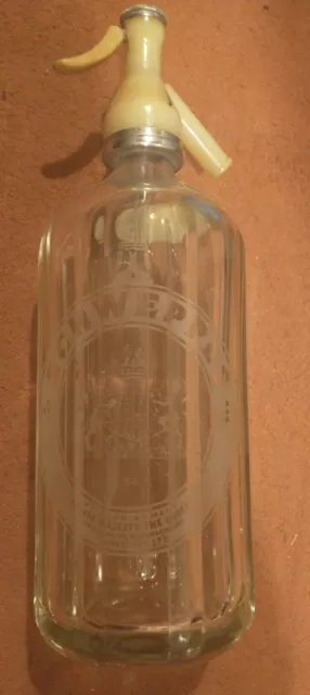 Vintage Schweppes Etched Glass Soda Syphon Glass Bottle