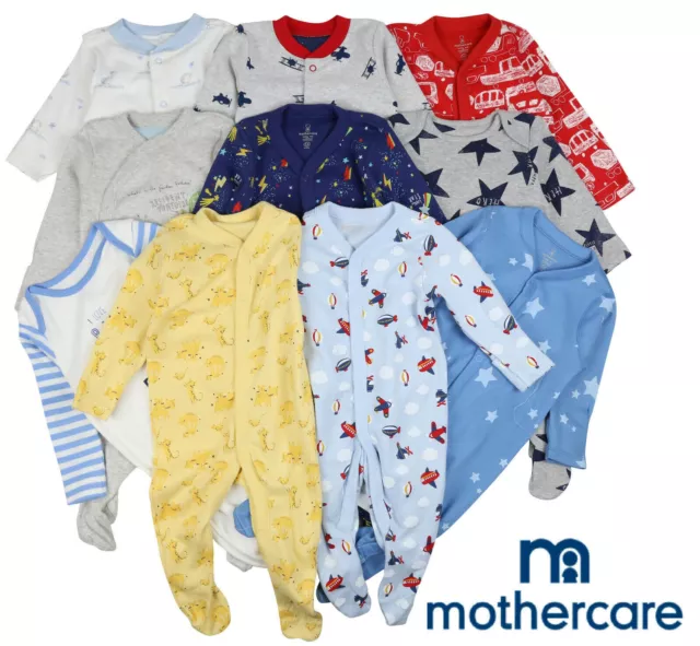 BABY BOYS SLEEPSUITS 3 PACK MOTHERCARE BABYGROWS Tiny Baby - 36 Months BRAND NEW