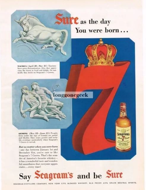 1955 Seagram's 7 Seven Crown Whiskey "Sure As The Day..." Vintage Print Ad