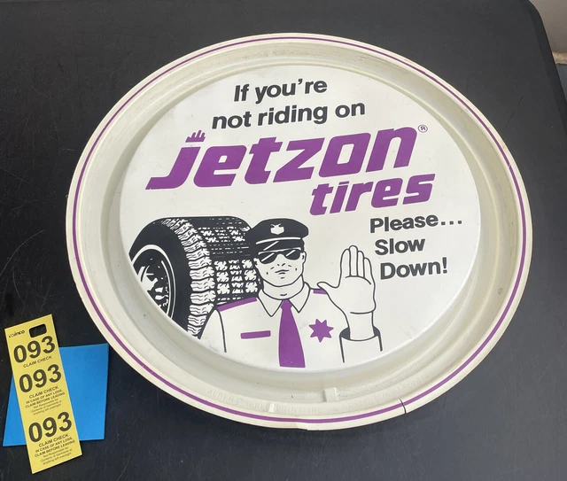 Vintage Tire Sign JETZON TIRES Advertising Sign Police Officer Slow Down Plastic