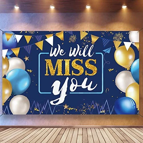We Will Miss You Decorations Banner Backdrop, Going Away Party Decorations, Blue