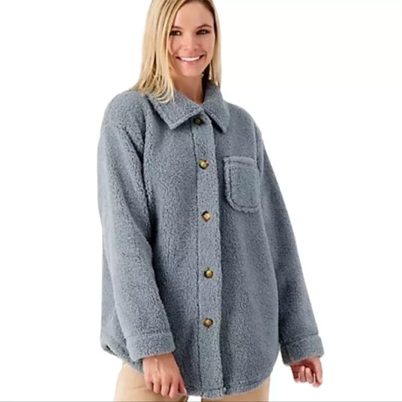 Koolaburra by UGG Womens Brushed Back Sherpa Cozy Shirt Jacket Shacket Size L