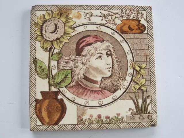 Antique Victorian 6" Print & Tint Tile- Decorative Art Tile Co #22 "Youth" C1882