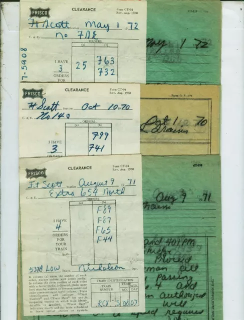 Frisco Sl-Sf Railroad Train Orders  (27)  Fort Scott, Kansas  1970-1972.