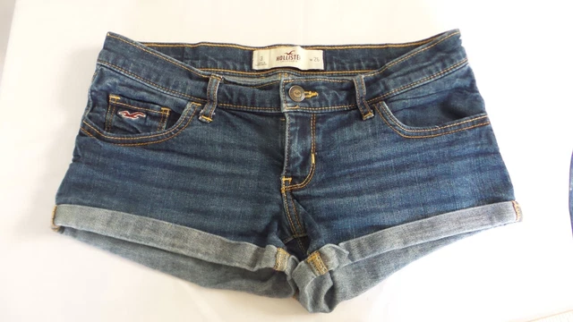 Hollister ultra Low Rise Jean shortie Shorts Juniors Size 3 Blue Denim Cuffed