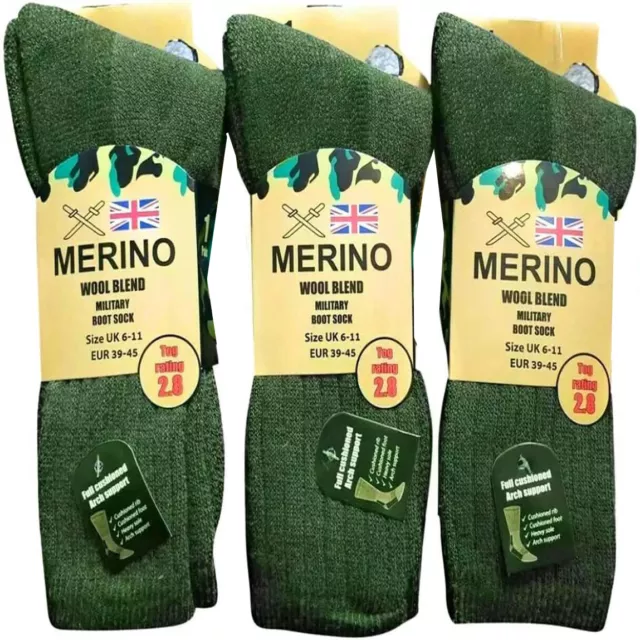 3 / 6 / 12 Pairs Mens Merino Wool Blend Military Work Boot thermal Socks 2.8 Tog