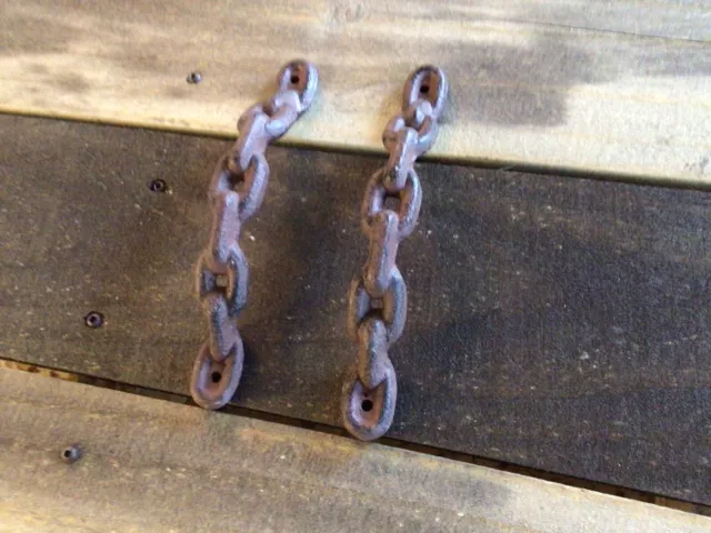 Set of 2 Vintage Rustic Style Cast Iron Decor Chain Handles 3