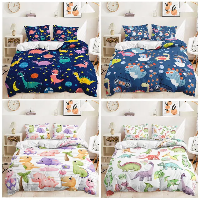 Baby Dinosaurs Cool Dino Cartoon Animal Kids Gift Doona Duvet Quilt Cover Set